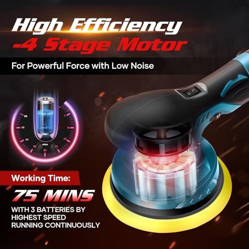 Saker Cordless Car Buffer Polisher - 6 Inch Portable Polishing Waxer Machine Kit for Car Detailing, with 3PCS 12V 2000mAh Batteries, Cloth, Bag, Gloves, Extends to 22 Attachments