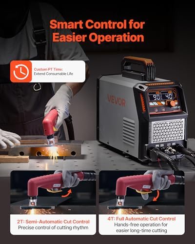 VEVOR Plasma Cutter, 65A Non-Touch Pilot Arc Plasma Cutting Machine Non-High Frequency - with 2T/4T Function & Adjustable PT Time, 110V/220V Dual Voltage Digital Display IGBT Inverter