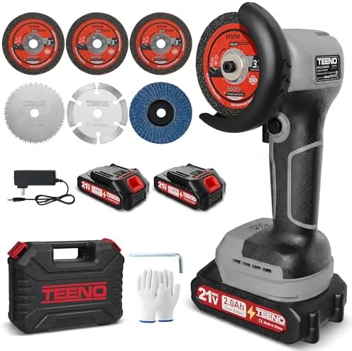 TEENO Cordless Angle Grinder 3", 21V Mini Cut-Off Tool, LCD Display, Gray