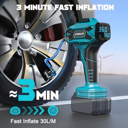 LIVOWALNY Tire Inflator Air Compressor Compatible with Makita 18V Battery, 160PSI Cordless Portable Electric Air Pump with Digital Pressure Gauge for Car Motorcycles Bike Sport Ball Auto (Tool Only)