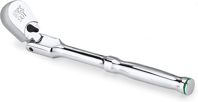 SK 1/4" Drive Flex Head Ratchet, Swivel Ratchet Handle, 90-Tooth Pear Head | Premium CR-V Steel, Reversible Design, with Contoured Handle