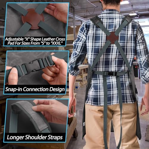 Woodworking Apron for Men, Shop Apron Bib Work Apron with 9 Tool Pockets