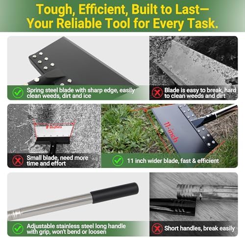 Weed Scraper 65 Inch Garden Flat Shovel with 11in Spring Steel Blade