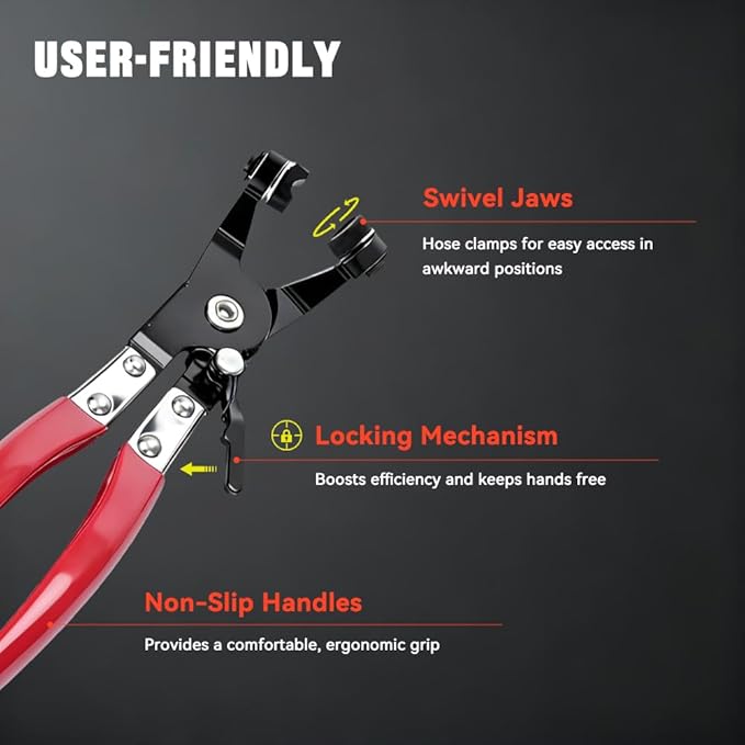 BARTOO 9pcs Hose Clamp Pliers Set, Hose Clamp Removal Tool for Automotive, Flexible Wire Long Reach Swivel Jaw Pliers for Fuel Oil Coolant Radiator Heater and Water Hose