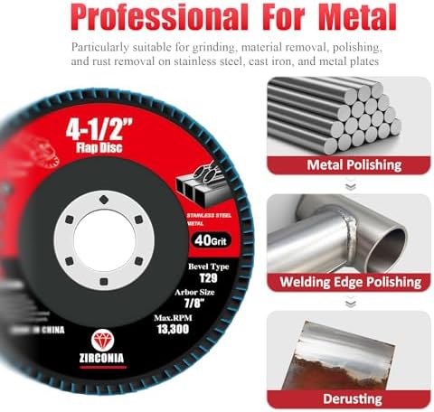 30 Pack Flap Discs 4 1/2 for Angle Grinder, 40/60/80/120 Grit Type 29 Zirconia Abrasive Grinding Wheel, 7/8" Flap Sanding Disc for Metal, Wood, Stainless Steel Finishing