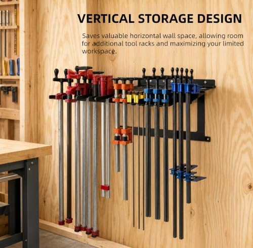 Wall Mount Pipe & Parallel Clamp Rack, Heavy Duty Steel for 12 Clamps