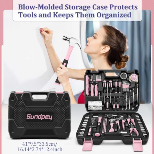Sundpey 281 Pcs Home Tool Kit Portable Complete General Hand Tool Set Pink
