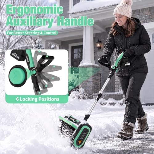 20V Electric Snow Shovel, 12 Inch Cordless Snow Blower with 2 Batteries (Mint Green)