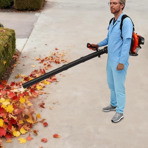 65CC Gas Backpack Leaf Blower, 2-Cycle 424CFM Gas Powered Engine, Commercial-Grade Gas Blower with Air-Cooled Backpack Blower for Landscaping, Snow Removal