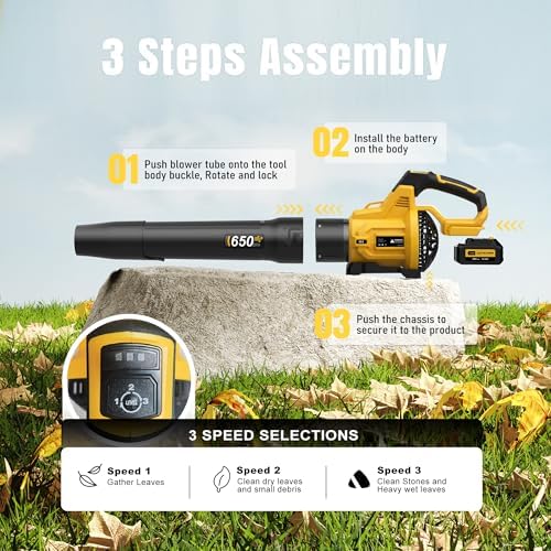 LOSART Leaf Blower Cordless, 650CFM & 3 Speed Levels, 1200W Electric Cordless Leaf Blower with 2 x 5.0Ah Batteries & Fast Charger, Blowers for Lawn Care, Yard, Blowing Leaves, Dust, Snow