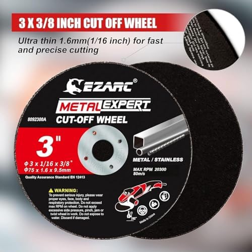 EZARC Metal Cut Off Wheels 3 x 1/16 x 3/8-Inch, 50-Pack
