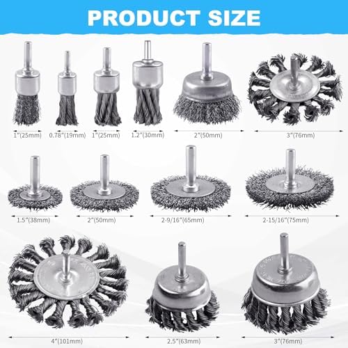 Rocaris 28 Pack Wire Wheel Brush, Carbon Steel & Twist Knot Cup Brush