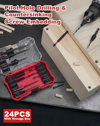 EZARC Countersink Drill Bit Set, 24PCS Tapered Bits with Wooden Sticks