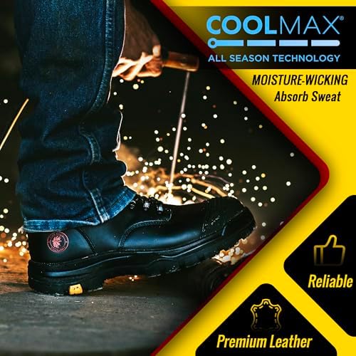 ROCKROOSTER Work Boots for Men,7 inch,Steel Toe,Side Zipper, Oiled Leather Shoes,Static Control,Breathable,Quick Dry(AK232Z-245Z)