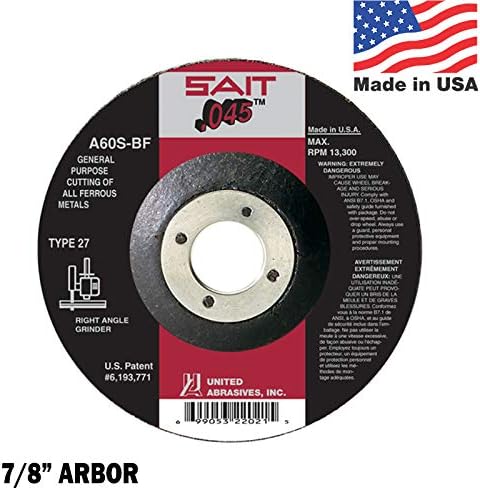 SAIT Abrasive Cut Off Wheels A60S Type 27 (42) Grinder Cutting Wheel 6 inch x 7/8 inch Arbor QTY 10