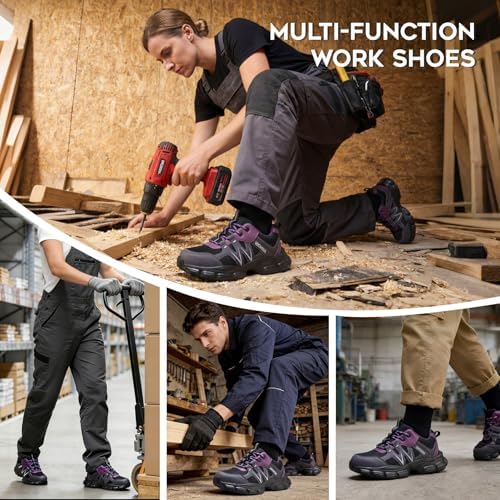Hogent Steel Toe Shoes for Men Women - Non Slip & Lightweight Work Shoes