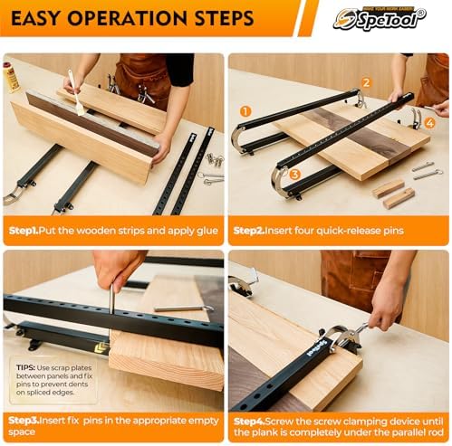 SpeTool 36 inch Panel Clamp 2 Pack, 4-Way Pressure Steel Parallel Clamp for Board Cabinet, Tabletops, Woodwork, Adjustable Parallelogram Couplers, Cutting Board Clamps for Precision Projects