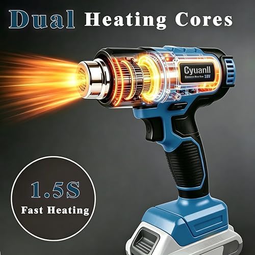 Cordless Heat Gun for Makita 18V Battery, 350W Fast Heating Hot Air Gun, LCD Display 2 Temp 120℉-1110℉, 3 Nozzles Portable Gun for Shrink Tubing, Paint Removal, Soldering DIY, Tool Only