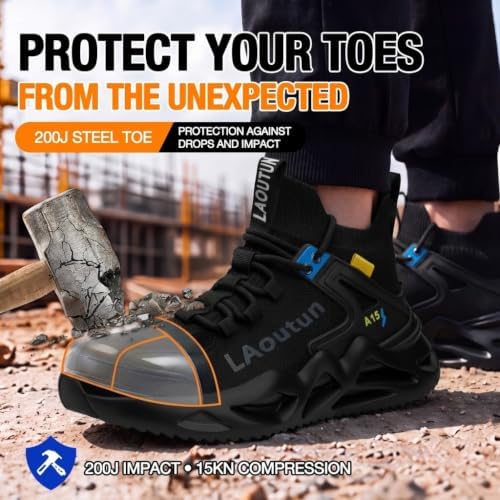 LAoutun Steel Toe Shoes for Men Work Shoes Safety Sneakers Lightweight