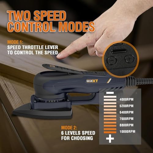 MAXXT Detail Sander, R7310, Mouse Sander with Efficient Dust Collection System, Compact Electric Sander with Multi-Function Hand Sander for Woodworking(Black)