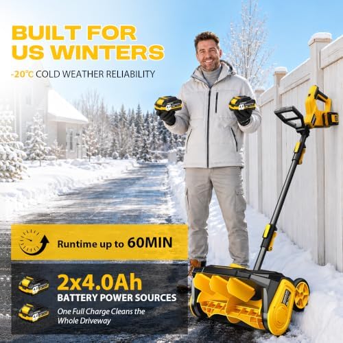 Brushless 40V Cordless Snow Shovel, 16" Electric Snow Blower with 2×4.0Ah Batteries & Fast Charger, 30FT Throw Distance for Driveway, Deck, Patio & Walkway，Yellow