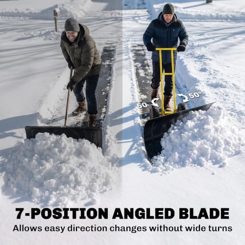 Outsunny Snow Shovel with Wheels, 29" x 18" Metal Snow Pusher, Yellow