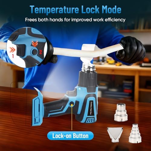 Cordless Heat Gun for Makita 18V Battery Users – 122°F~1112°F Variable Temp, LCD Display, 4 Nozzles, Hands-Free Lock | Ideal for Vinyl Wrap, Shrink Tubing & DIY Projects (Tool Only, Not by Makita)