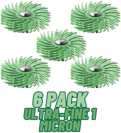 Dedeco Sunburst Radial Bristle Discs 6-Pack - 7/8" Curved 4-Ply Mounted Discs - Light Green 14000 Grit (Ultra-Fine, 1 Micron) - Aluminum Oxide for Polishing & Finishing