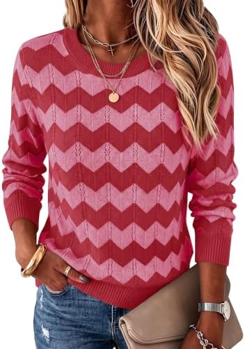 Womens Sweaters Crew Neck Long Sleeve Casual Fall Outfits Fashion Clothing