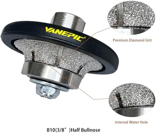 3/8 inch B10 Diamond Demi bullnose Half Bullnose Profile Wheel Diamond Hand Profiler Router Bit with 5/8-11 Thread for Grinder Polisher Granite Marble Concrete and Countertop Edge Shaping