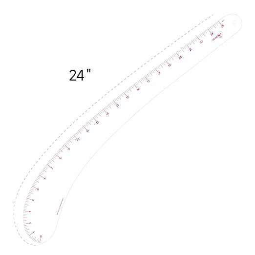 KEARING 24inch French Curve Ruler for Pattern Making, Vary Form Curve Ruler for Sewing, Sandwich Line Scale, Clear Hip Measuring Curve Transparent Fashion Designer's Ruler