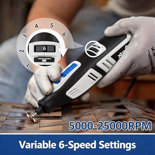 XPENG 12V mini Cordless Rotary Tool Kit, 6 Variable Speeds 5000-25000 RPM 2000mAh Fast-Charging 102 Pcs Accessories for Sanding, Polishing, Carving, Cutting, Drilling and DIY Crafts