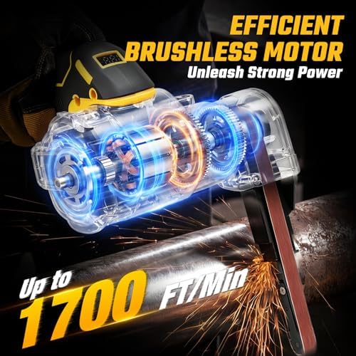Cordless Belt Sander for Dewalt 20V Battery, 3/8"x13" Mini Detail Sander with 20PCS Belts, 360° Adjustable, LED Display, Finger Sander for Wood, Paint, Metal Rust, DIY (Battery Not Included)