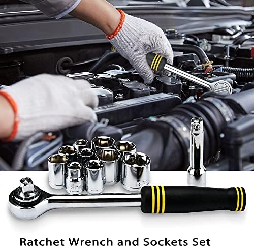 DOWELL 61-Piece Tool Set Kit Mechanic Tool Set Socket Wrench Set Auto Repair Household Repair Hand Tool Kit with Plastic Tool Box Storage Case