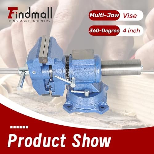 findmall Multipurpose Heavy Duty Multi-Jaw Vise with Swivel Base and Head for Clamping Fixing Equipment - 360-Degree Rotation, Home or Industrial Use (4 inch)