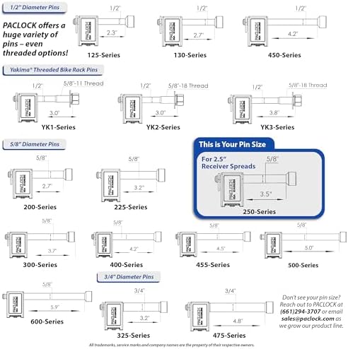 PACLOCK's 80-Series Trailer Hitch Lock, UCS, 250" Pin for 2-1/2" Receivers, High Performance 6-Pin Cylinder, Keyed Differently w/ 2 Keys, Black