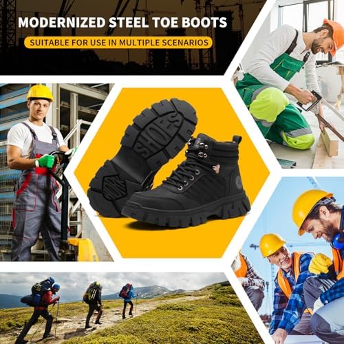 KELODON Waterproof Steel Toe Boots For Men-6 Inch Comfortable Mens Safety Work Boots Indestructible Steel Toe Shoes Lightweight Non Slip Puncture Resistant Industrial Construction Boot