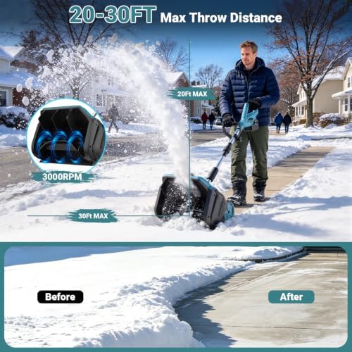 10000mAh Brushless Cordless Snow Shovel with Wheels,17-Inch Electric Snow Blower Battery Powered,20-30ft Snow Thrower Distance&Adjustable Plate, Snow Removal for Driveway Car Deck Sidewalks