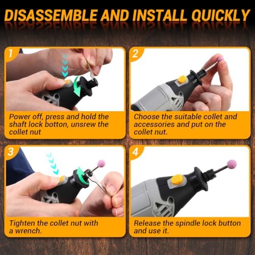 DEKOPRO Rotary Tool Kit, 1.5-Amp Corded Power Rotary Tools with 42" Flex Shaft, 6 Variable Speed, 8,000-35,000 RPM, 129 Pcs Accessories Kit for Cutting, Sanding, Grinding, Carving & DIY Projects Gray