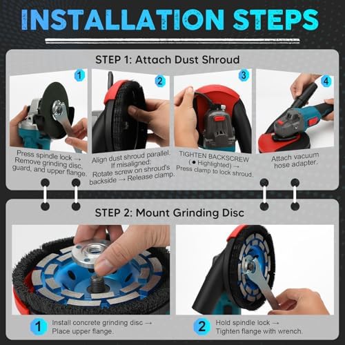 5 Inch Concrete Surface Grinder for Makita 18V Battery (No Battery), Brushless Concrete Surface Planer with Dust Extraction Shroud and Auxiliary Handles, 1000W 9000 RPM, 3-speed Adjustment