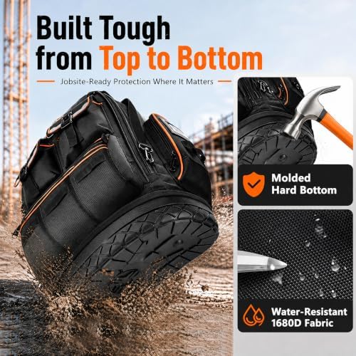 LOKASS Tool Backpack Heavy Duty, 18.5 in, 56 Pockets, Molded Bottom, Black