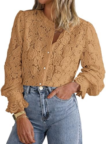 PRETTYGARDEN Women's Fall Trendy Long Sleeve Lace Tops