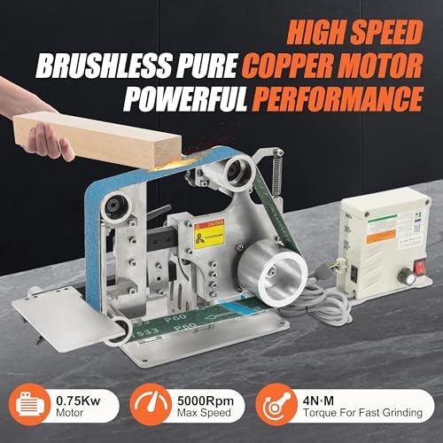 2 x 36 In Belt Grinder Knife Making 110V Desktop Belt Sander Variable Belt Grinders Knife Sharpener with 60/800 Grits Sanding Belts for Knife Making Grinding, Maximum Linear Speed of 78.74ft/s