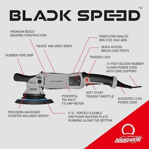 Nanoskin Black Speed Orbital Polisher for Paint Correction, 21mm