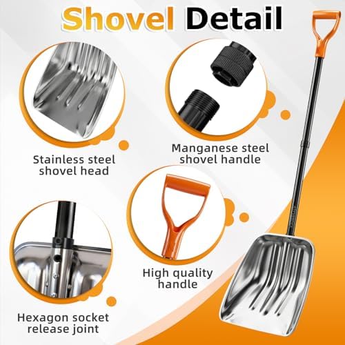 Metal Snow Shovel, Snow Shovel for Driveway, D-Handle, Wide & Durable
