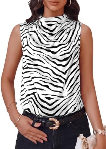 Cicy Bell Womens Mock Neck Satin Tank Tops Silky Business Casual Outfits