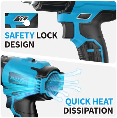 FULLYEA Cordless Heat Gun, Max 1022℉, Portable Kit with 2x4.0Ah Batteries