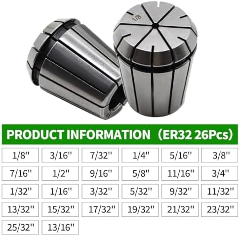 26 Pcs ER32 Spring Collet Set 1/32"- 13/16"
