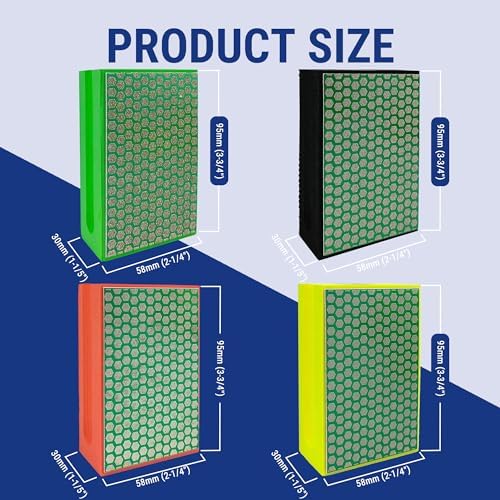 Diamond Hand Polishing Pad Diamond Sanding Block Foam Backed Diamond Sponge Sanding Pads for wet or dry grinding polishing for Granite Marble Stone Tile Glass Ceramic (4, 60/120/200/400# Hexagon)