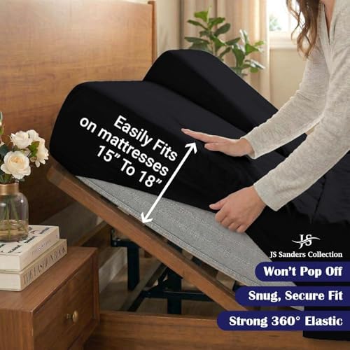 JS Sanders Collection Split Head Sheet Set 4PC Cal. King Size, Black
